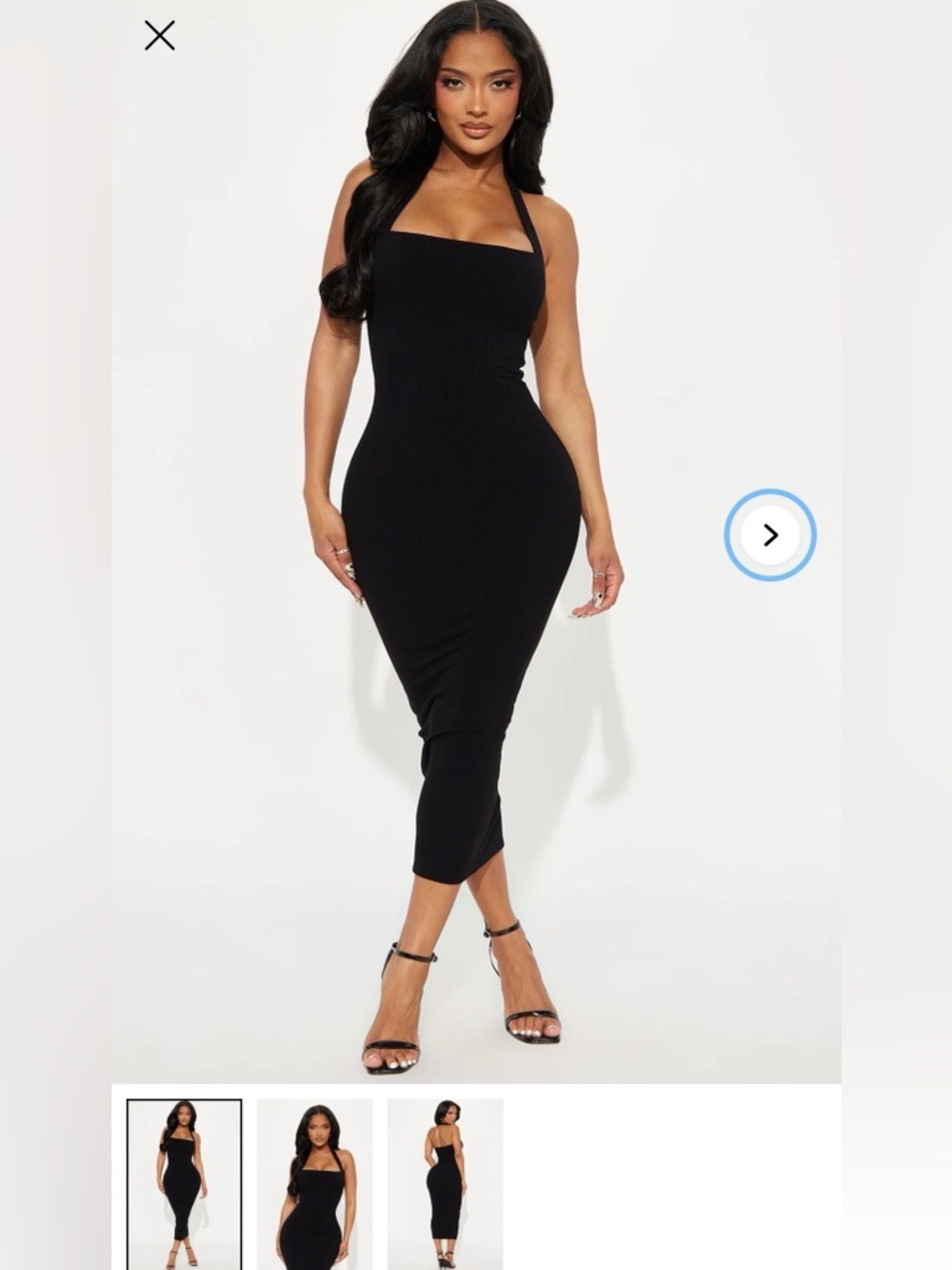 Fashion Nova Black Halter Ribbed Midi Dress